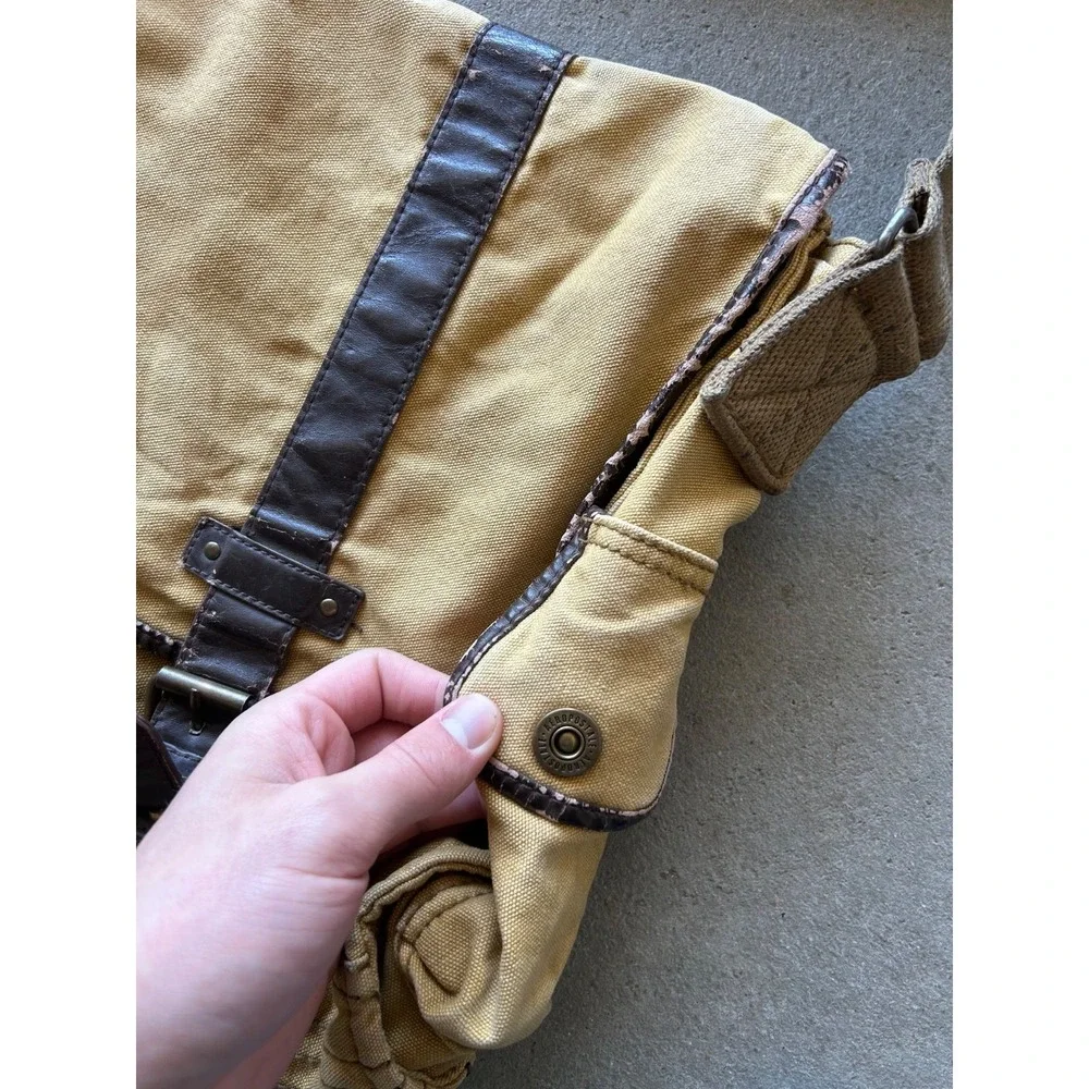 Vintage Y2K Aeropostale Canvas Messenger Bag Tan Brown Leather Shoulder Bag